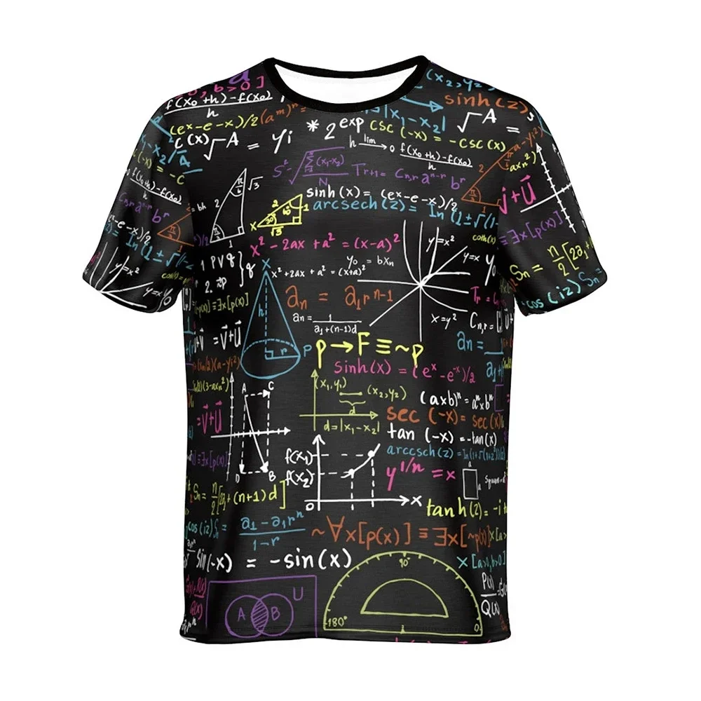 

Summer New Fashion T Shirts Trend Men Casual Street Retro Style Printed O-Neck Short Sleeve Tees 3D Mathematical Formula Graphic