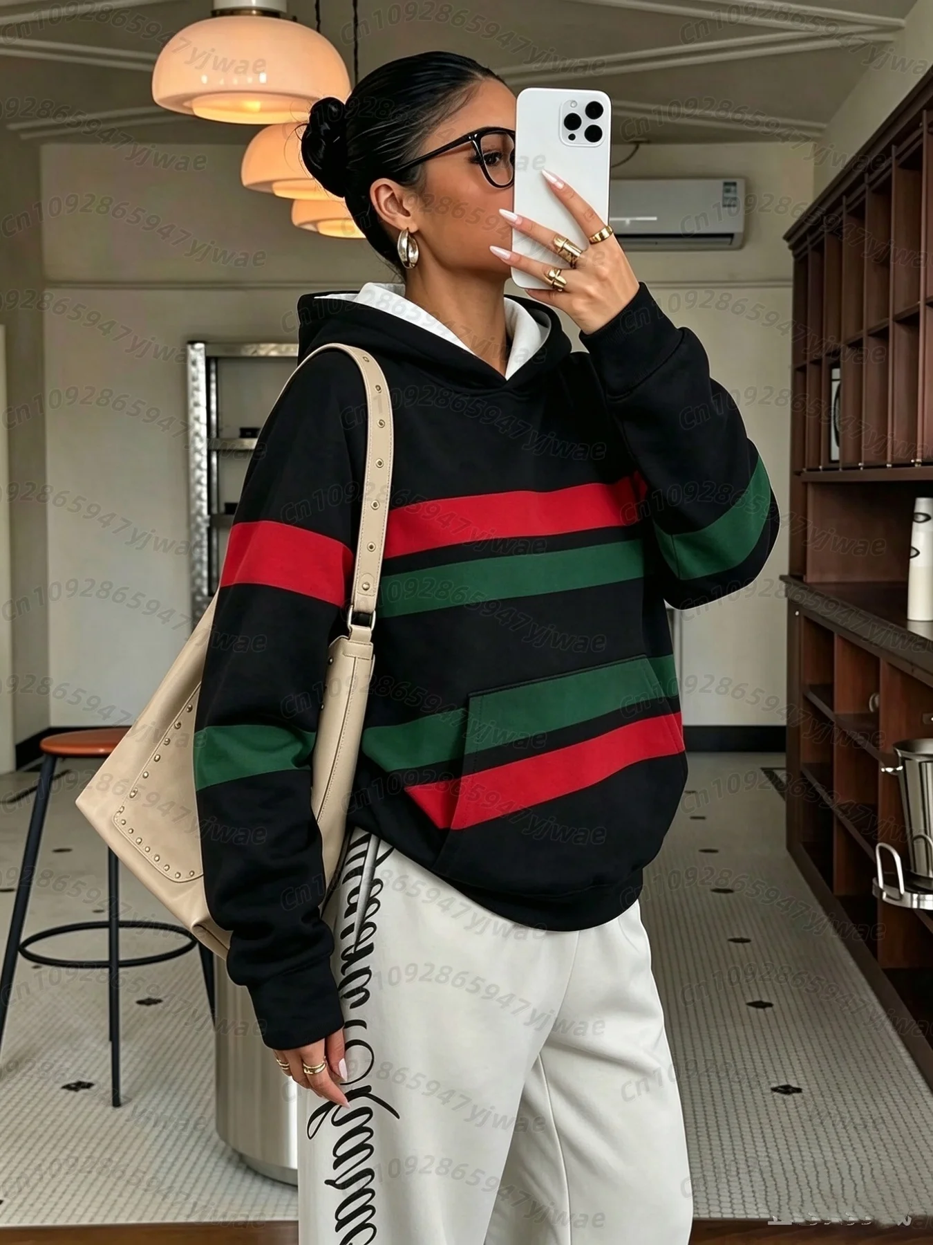 2026 Winter Women's Men's Plus Size Hooded Sweatshirt Striped Print Pullover Sweatshirt Holiday Outfit Men Women Couple Hoodies