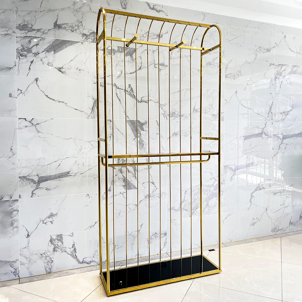 Custom Shiny Gold Stainless Steel nesting design apparel rack clothing store boutique furniture retail