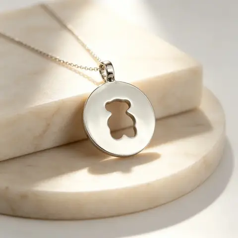 New S925 Silver Bear Silhouette Pendant Necklace for Women, Round Cute Charm with Lobster Claw, Simple Daily Jewelry