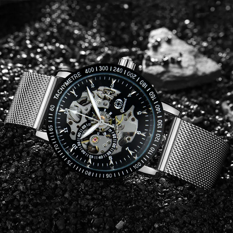 

Men’s* Automatic Mechanical Watch Skeleton Dial Mesh Band Business Fashion Wristwatch