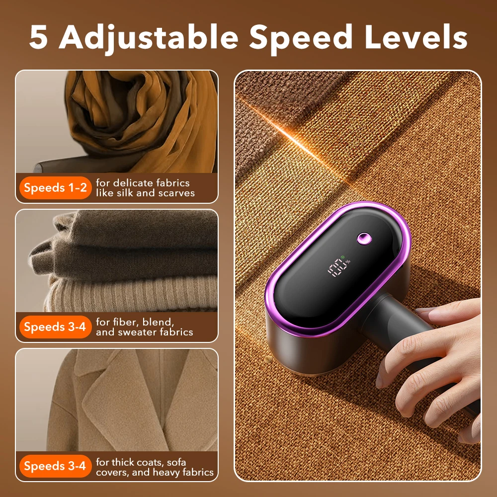 Dual Head Fabric Shaver with 5-Speed LED Display Rechargeable Lint Remover for Clothes Sweaters Professional Garment Care Tool