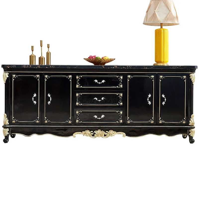 

FG26European solid wood dining side cabinet American marble tea cabinet light luxury