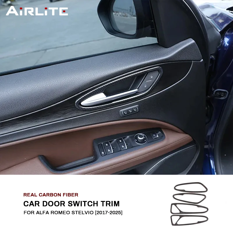 

For Alfa Romeo Stelvio 2017-2025 Real Carbon Fiber Car Door Interior Handle Frame Trim Sticker Interior Decoration Accessories