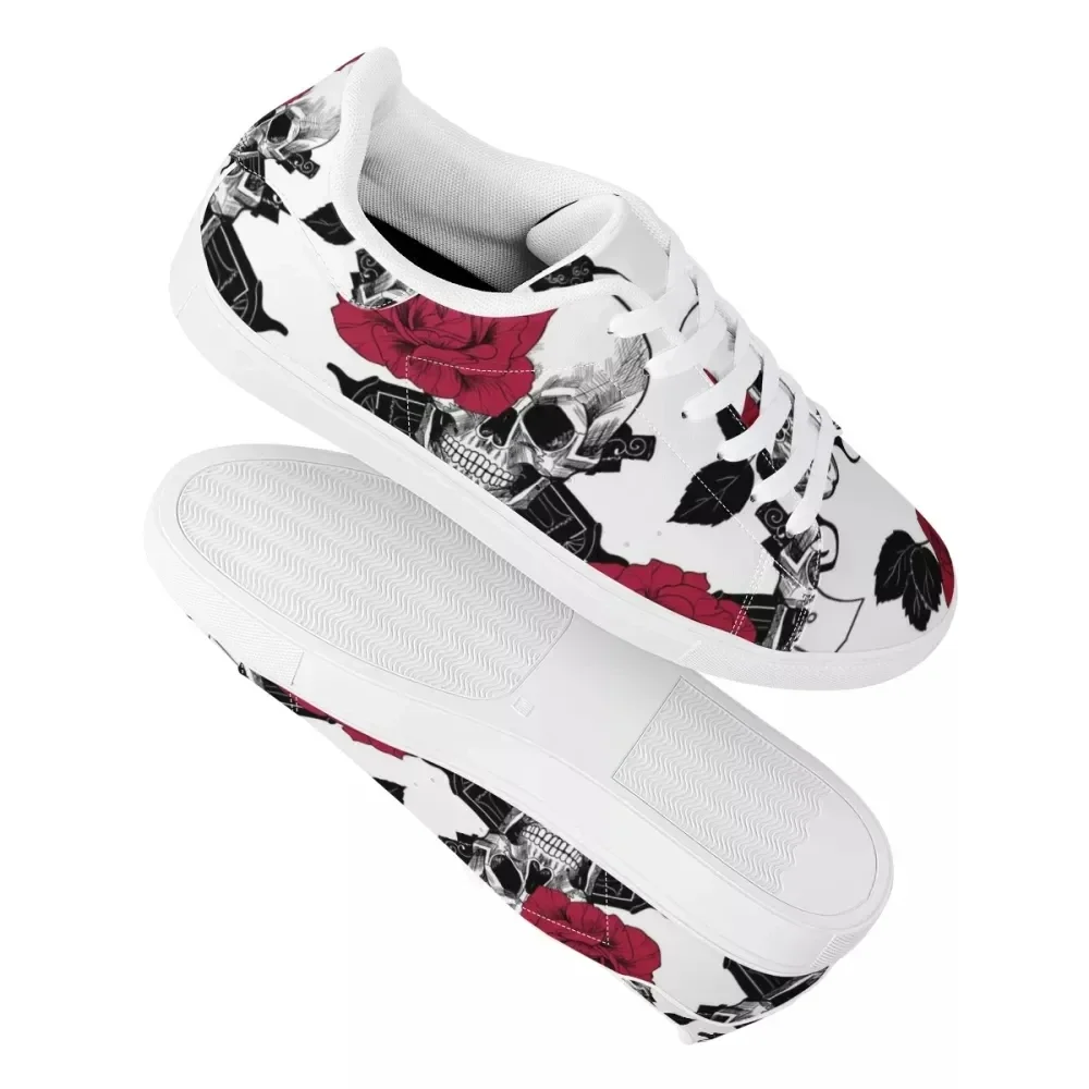 Rose Skull Pattern Men Casual Flat Shoes PU Leather Sneakers Zapatos Mujer Autumn Brand Designs Dropshipping