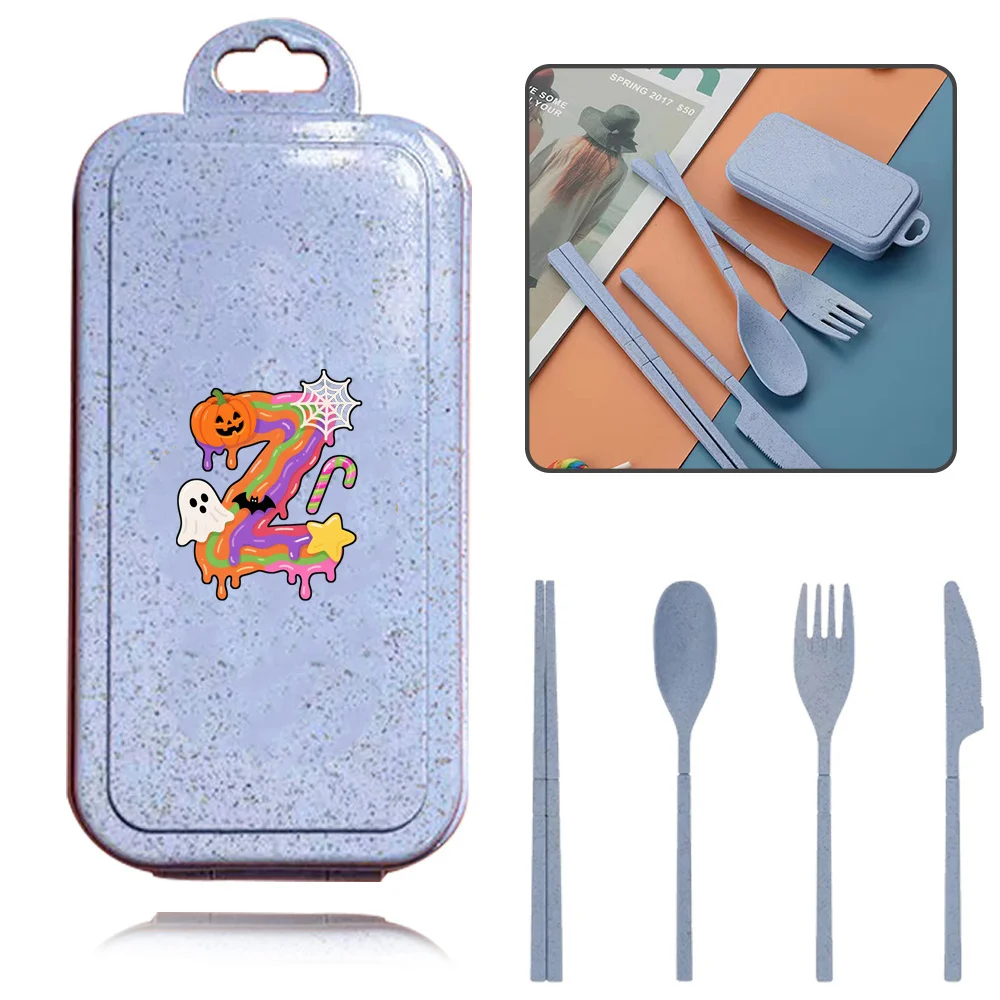 Stoviglie portatili riutilizzabili Stoviglie portatili staccabili Set di paglia di grano Accessori da campeggio per picnic Modello di lettere di caramelle