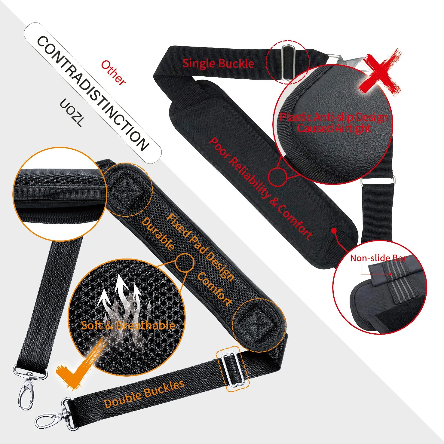 حزام كتف بديل عالمي مقاس 59 بوصة مع حشوة ثابتة وإبزيم قابل للتعديل لحقيبة كتف واحدة #4