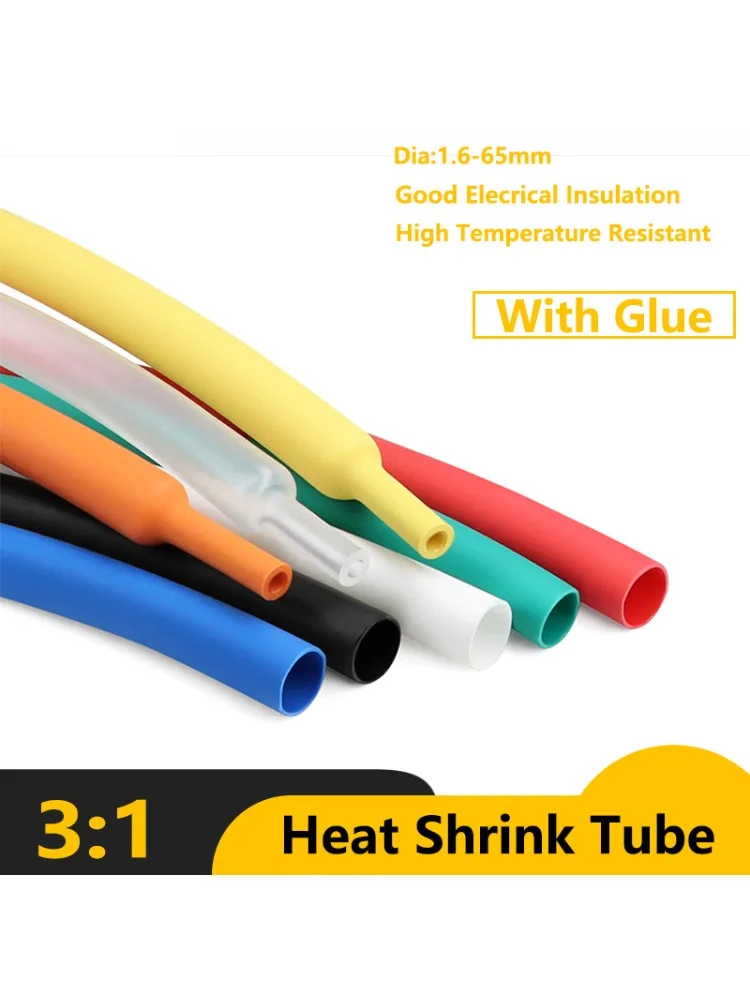 Tube thermorétractable avec colle Dia1.6mm ~ 50mm, 1M, 3:1, réparation, bricolage, couvercle de protection de câble isolé, manchon de gaine, tube rétractable pour fils