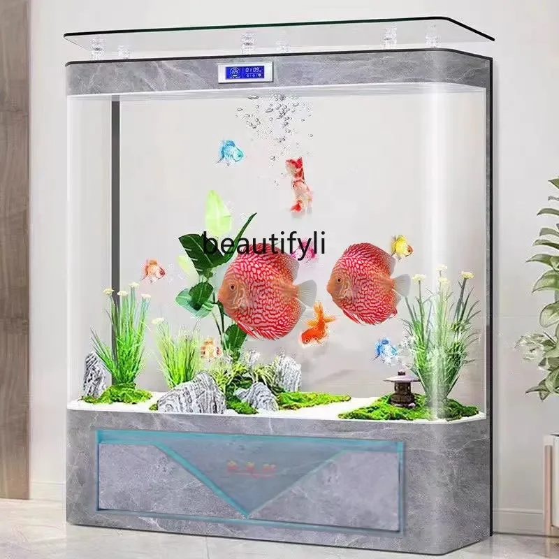 

Simple round HD Glass Floor Vertical Fish Tank Home Living Room Wall Home Change Water