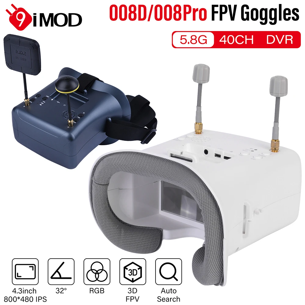 9IMOD 5.8G FPV VR Goggles 008D 008PRO FPV Goggles 40CH Receiver 4.3inch 800x480 IPS FPV Goggles With DVR For Racing Drone
