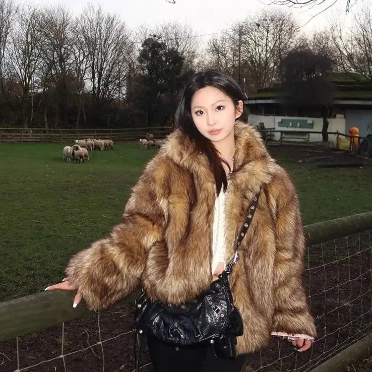 Imitatiebont dames 2025, winter nieuwe milieuvriendelijke vossenbont korte harige jas