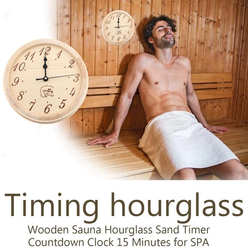 9 Inch Sauna Wooden Clock Timer Sauna Accessories For Outdoor Indoor Wall Requires Sauna Room