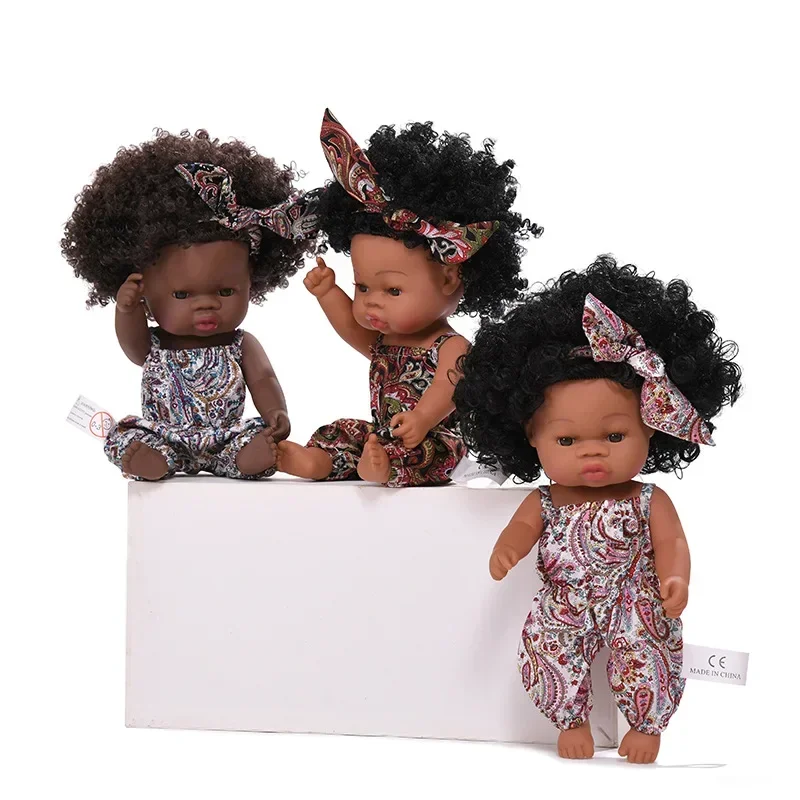 35cm Black Enamel Doll Reborn Doll Soft Rubber Simulation Baby African Doll Doll Children\'s Shower Toy Toys for Girls