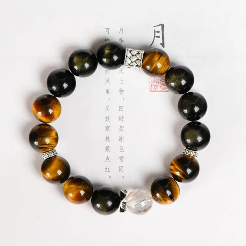 2025New Designer Single-Strand Golden Obsidian and Tiger Eye Bracelet - Elegant and Stylish Accessory