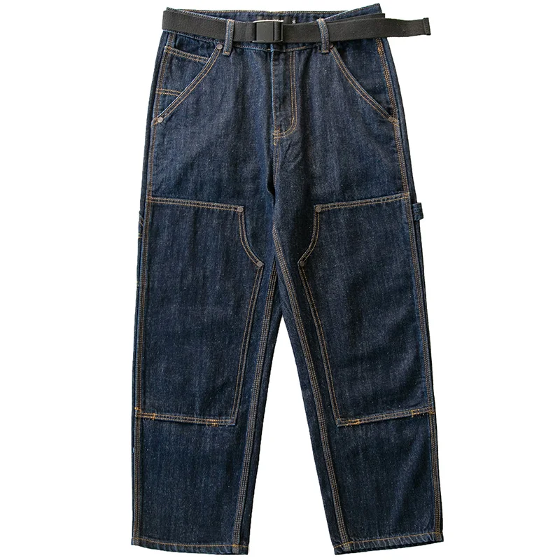 

Американские ретро оригинальные мягкие двойные наколенники, прямые джинсы, небольшой дизайн, мужские джинсовые брюки