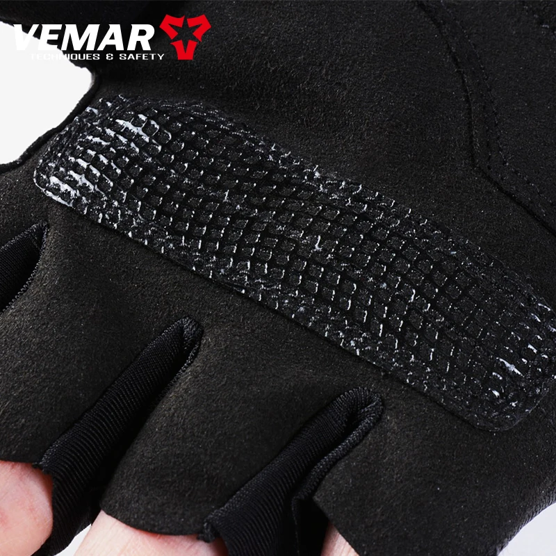 VEMAR-Luvas sem dedos de motocicleta para homens e mulheres, meio dedo, couro, ciclismo, curto, tático, moto, respirável, motocross, verão