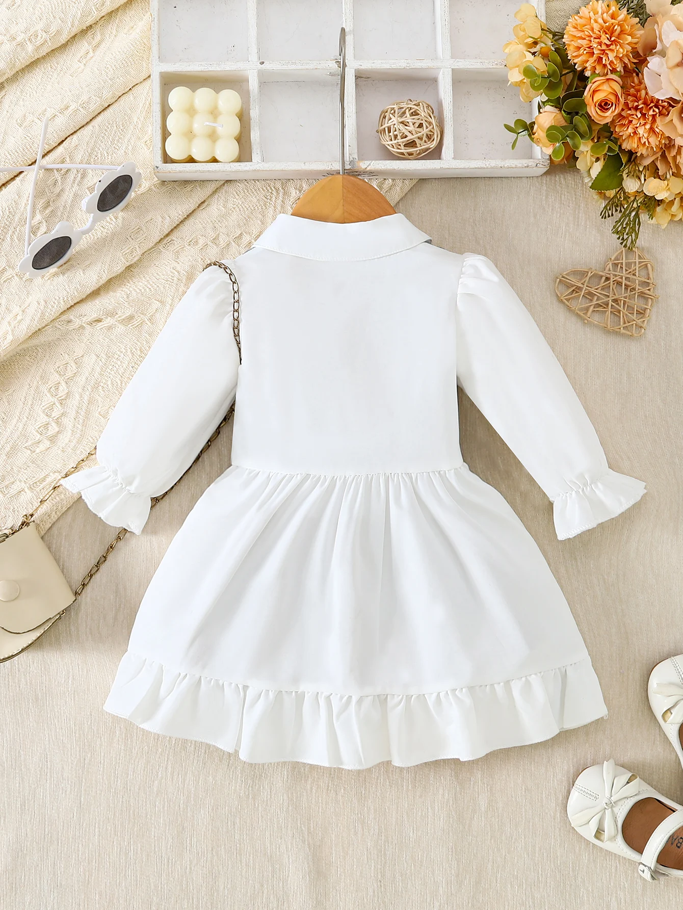 2Pcs Baby Girl Outfit Corduroy Sleeveless Vest Puff Long Sleeve Ruffle Dress Set Elegant Preppy Clothes for 6-18M Fall Winter