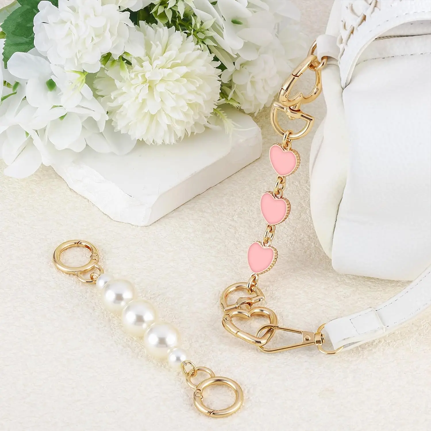 Women Bag Strap Extender Strawberry, Flower, Heart Shape Purse Exquisite Extender Chain Handbag Replacement Chain Charm Supplies