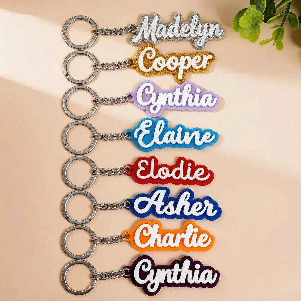 Custom Name Acrylic Keychain Personalized  3D Flat ID Keyring On Bags Birthday Jewerly Gift For Men Women Anti-loss Keychain view 3