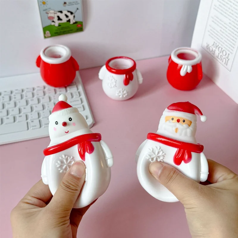 1/2/4Pcs Winter Snowman Stress Balls Cute Red and White Snowman Pop up Fidget Balls Stretchy Relieve Stress Tool