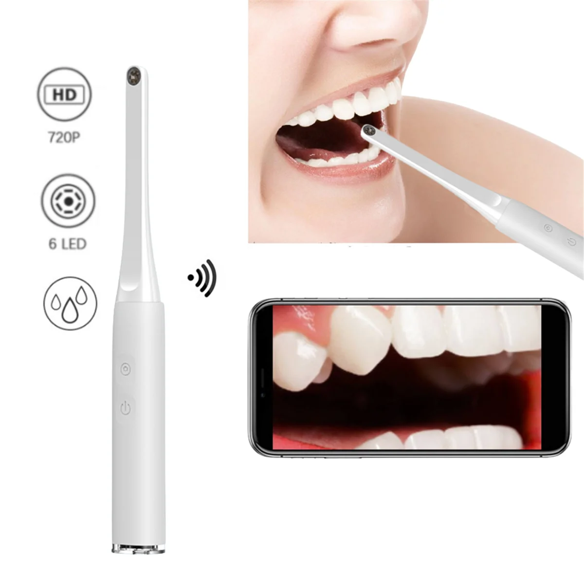 Wireless WIFI Intraoral Camera Dentistry Inspection Endoscope Orthodontist Tool with 6 LED Light for Smartphone-Black