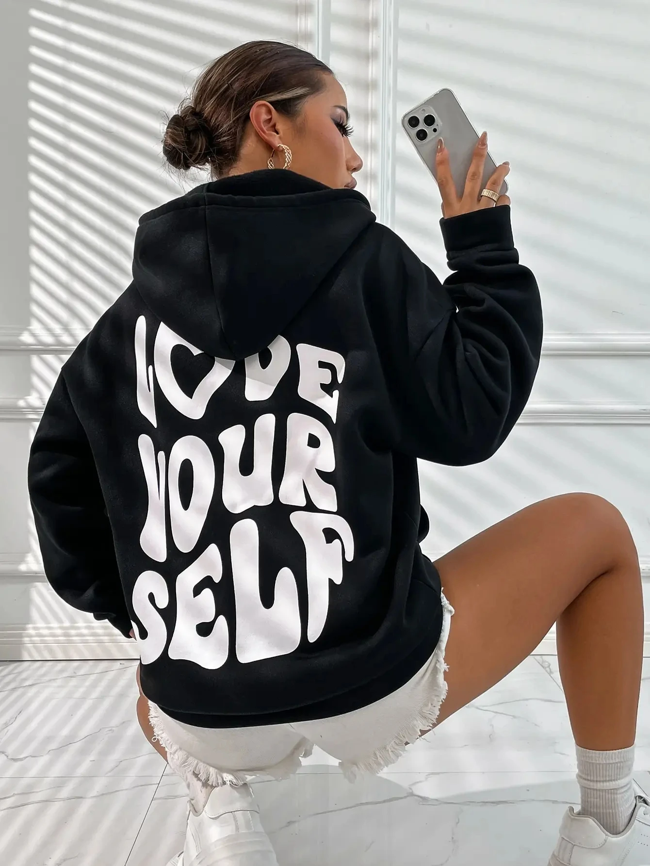 Love Yourself Cotton Printed  Hoodies Casual Oversized Pullovers Trend Comfortable Tracksuit Daily Harajuku Women Sweatshirt