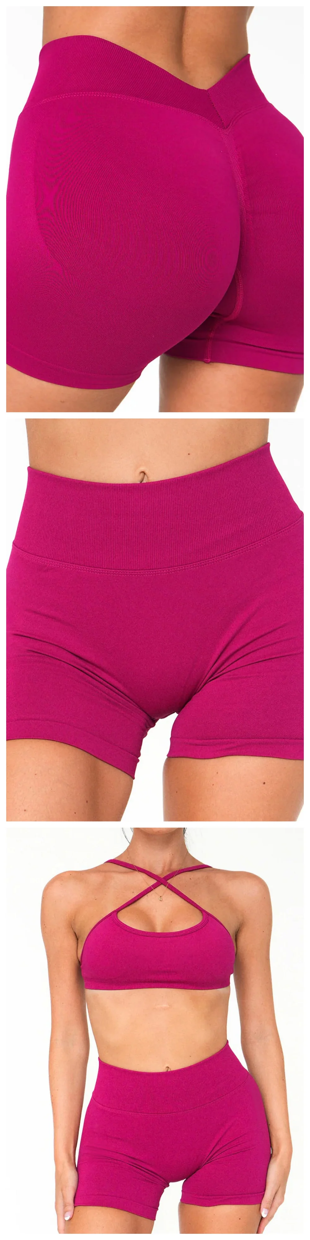 Nahtlose Trainingsshorts für Damen, eng anliegende Shorts mit V-Bund, 3-Zoll-Yoga-Laufshorts – Detail 3
