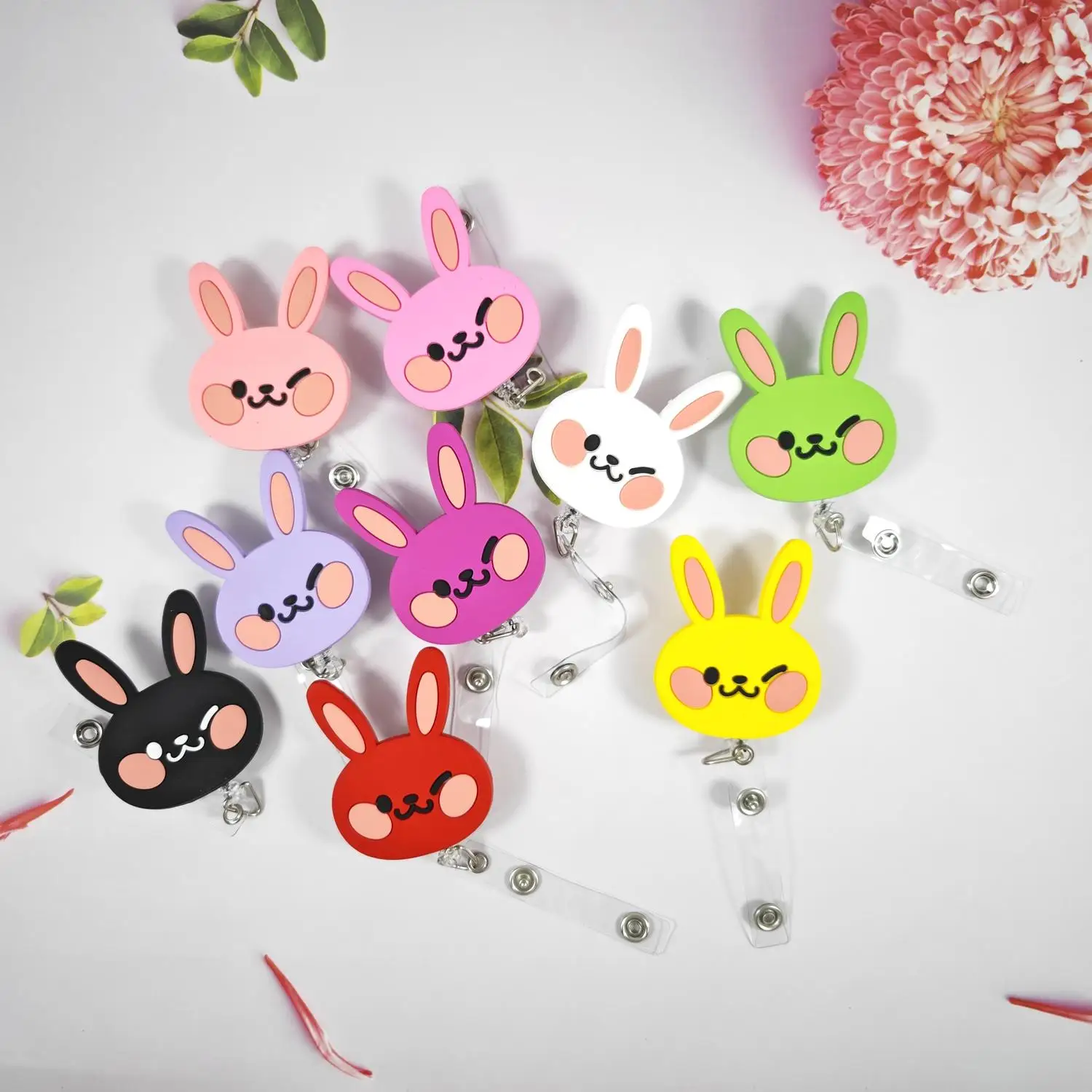 Cute Bunny Cartoon Retractable Badge Reel for Hospital Nurses Lanyard Included ID Badge Reel Factory Direct