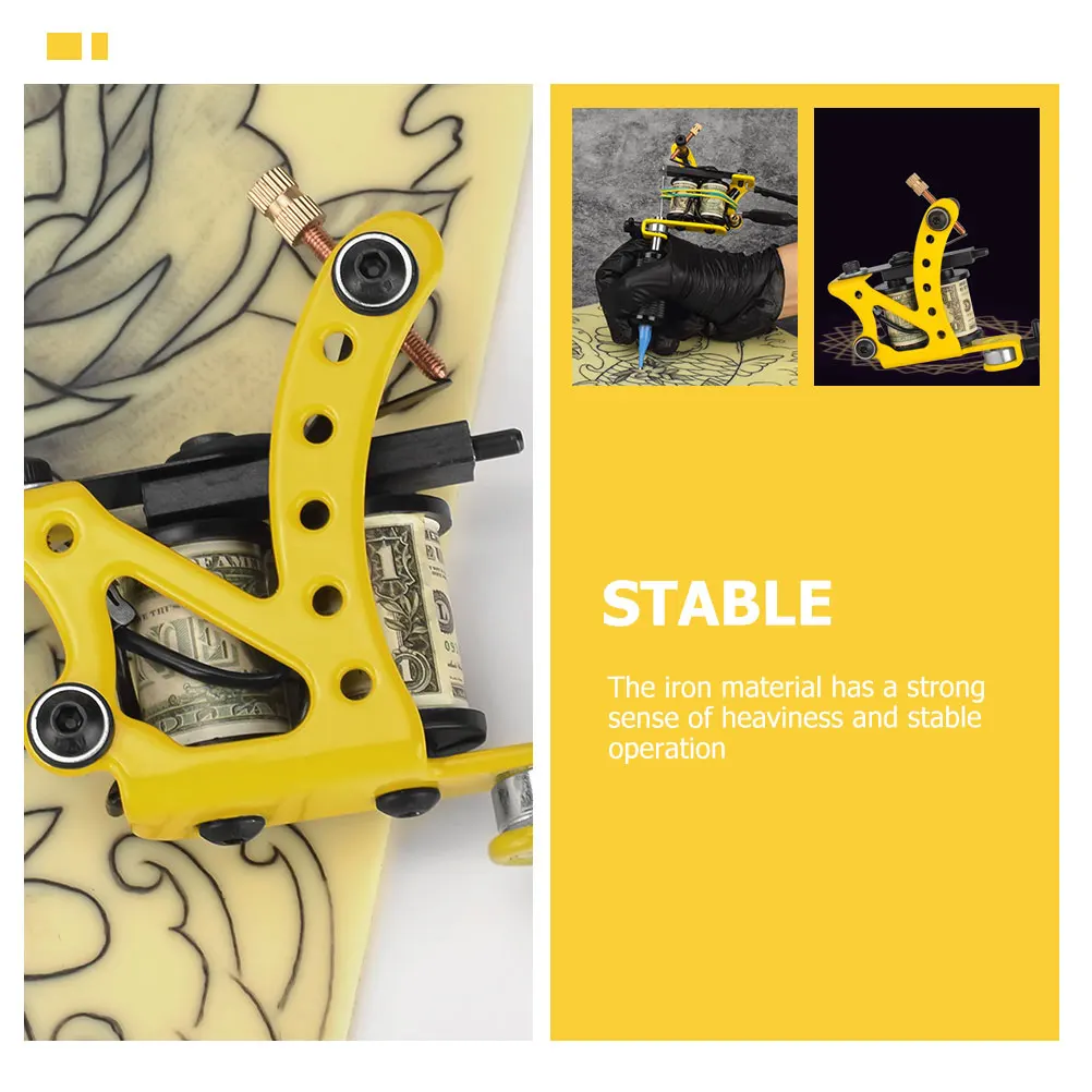 

Electroplated Iron Frame Coil Tattoo Machine Yellow Professional Tattoos Equipment Copper Wire Strong Power Portable