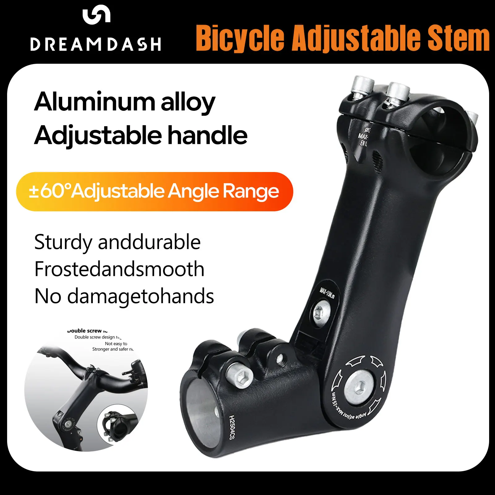 

Dreamdash Adjustable MTB/Road Bike Stem 110mm 60° Rise - 31.8mm Handlebar 28.6mm Steerer Lightweight Alloy