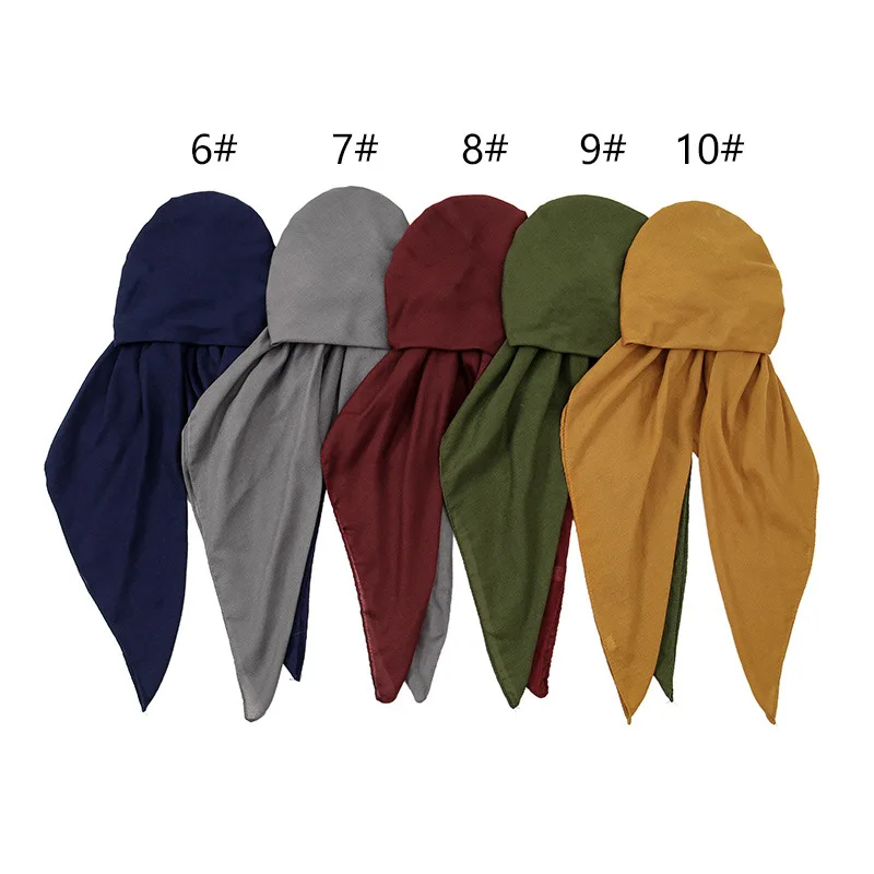 2025 New Solid Color Cotton Linen Turban Hijab Hats Fashion Head Wraps Muslim Hats Breathable Chemo Cap For Women Girls