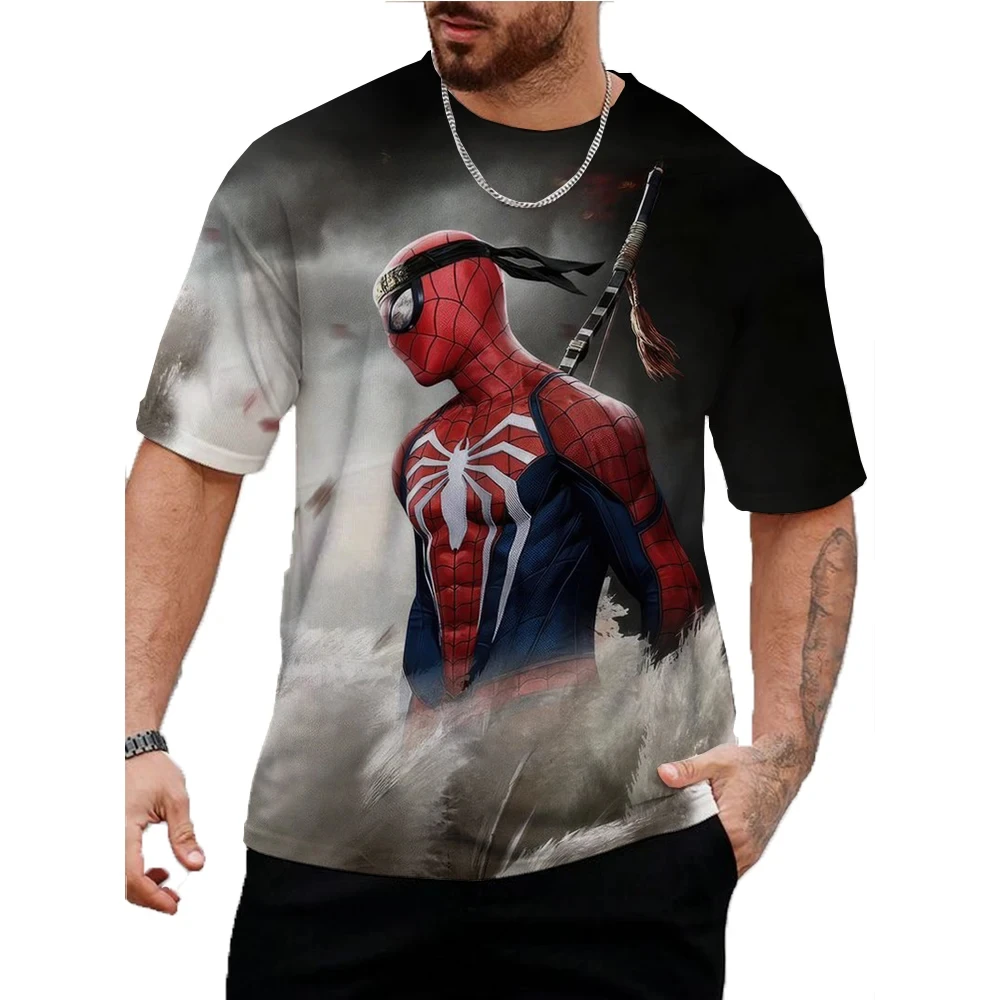 

Disney Marvel Summer Men Spider-Man Print T-Shirt Tops Tees Male Casual Stylish Short Sleeve Clothing Fashion Trend Streetwear