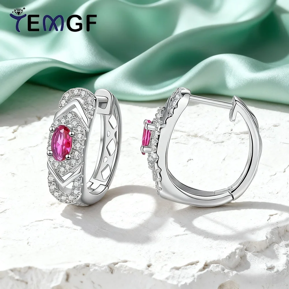 

TEMGF 3*5mm Oval Cut Zircon Earrings for Women S925 Sterling Silver Ear Studs Vintage Fine Jewelry 0.6CT/Pair Red/Green/Blue