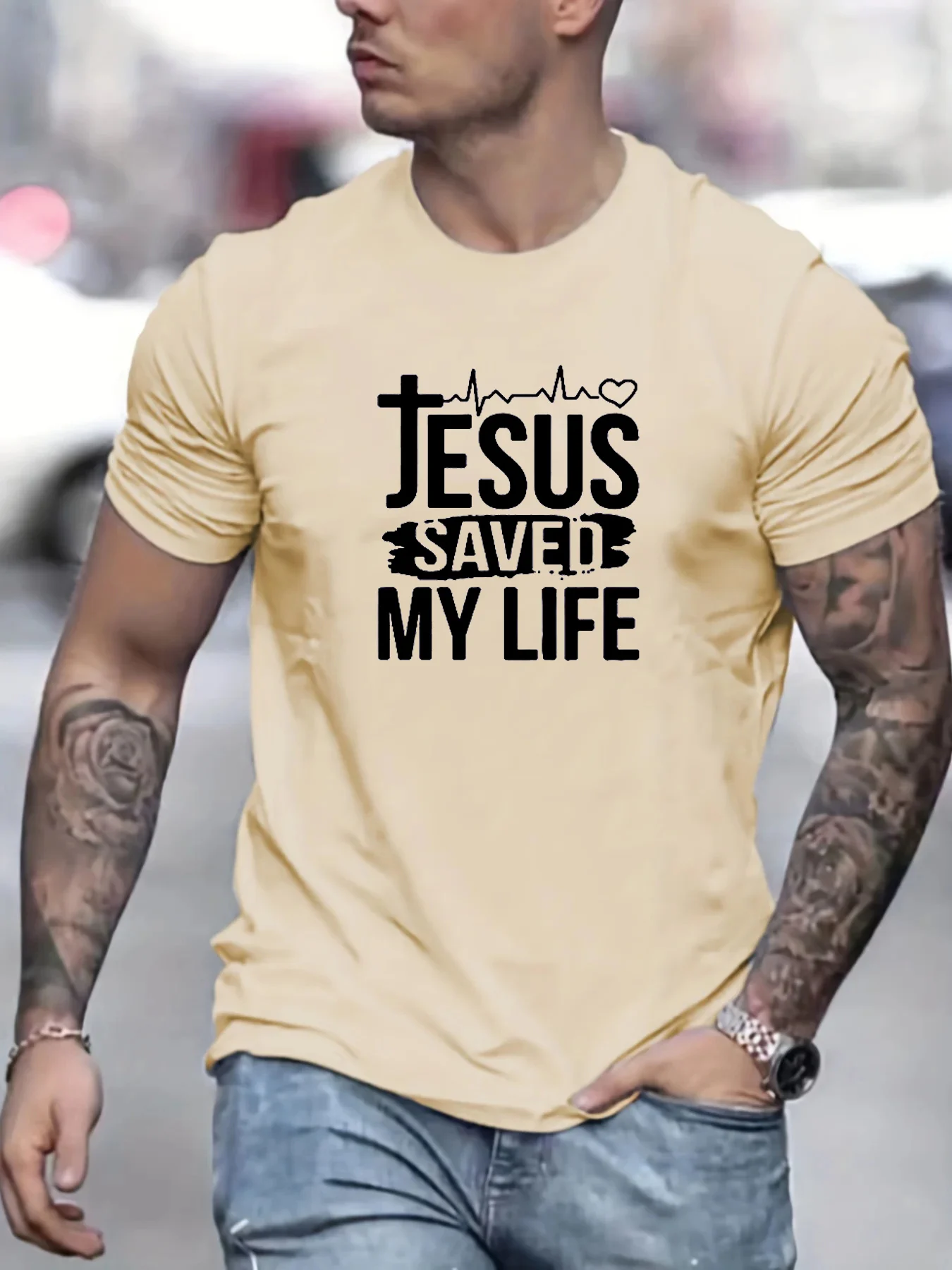 Camiseta masculina de manga curta com estampa My LIFE gola redonda, 100% algodão, blusa casual solta, verão