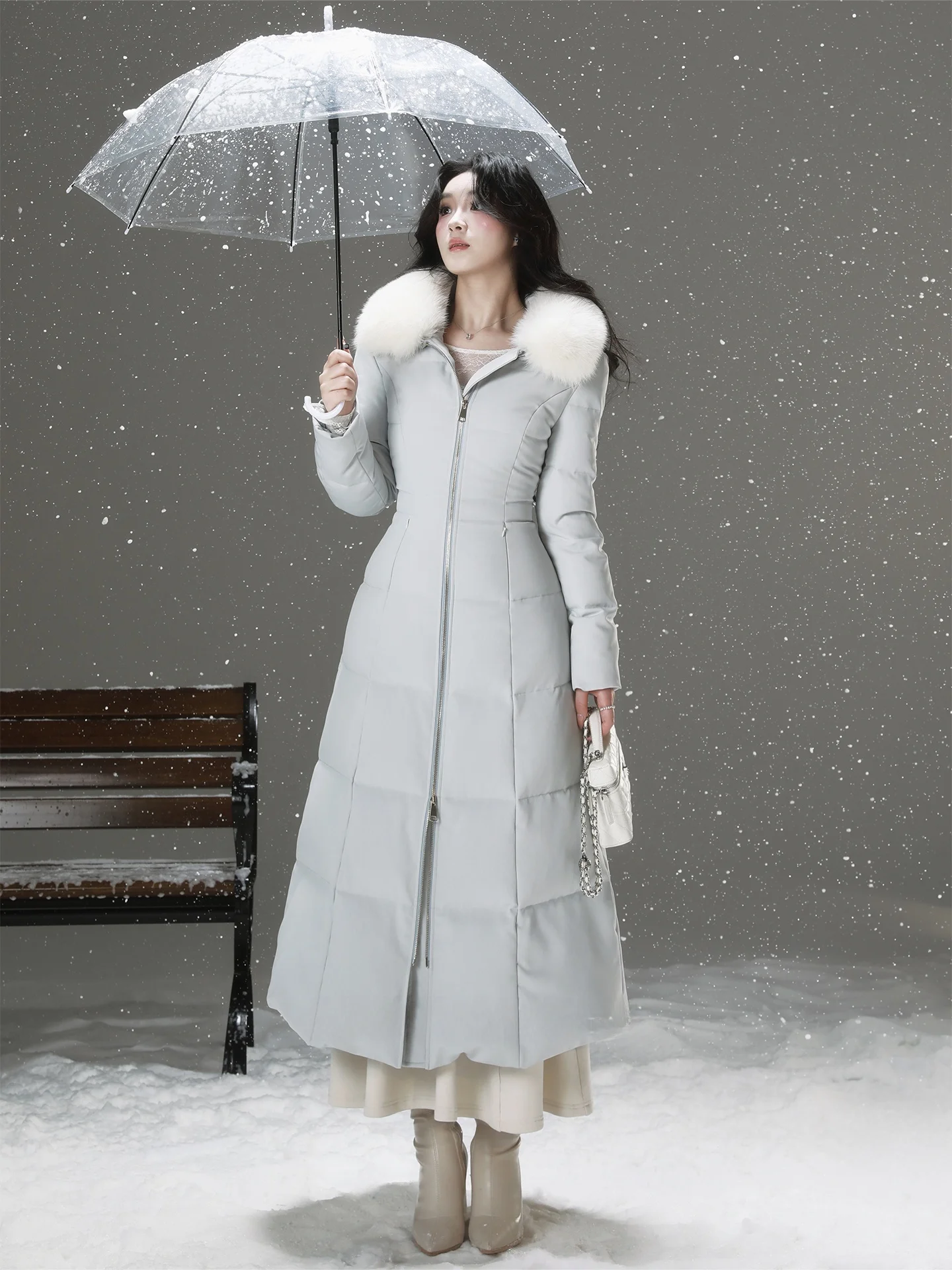 

Пуховик Ele с меховой отделкой, 90% пуха, длинный рукав, теплый, утолщенный, с поясом, дизайн Charms Core Rule от Li Buwan