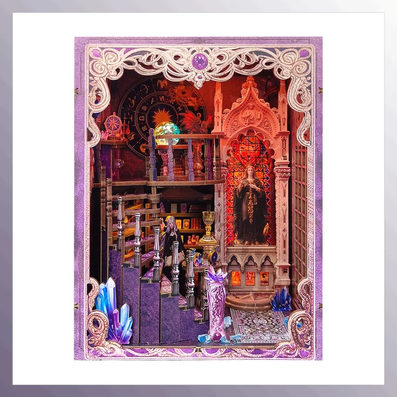 

DIY деревянная книга ассоциации Таро, наборы вставок для полки, миниатюрная модель, комплект с легким подставкой для книг для друзей, подарки на день рождения