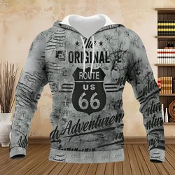 Retro Route 66 Print Sweatshirts Spring and Autumn Fashion Sports Men Pullover Sweatshirt Casual Long Sleeve Man Hoodie Clothing