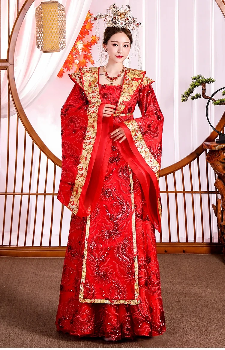 

Ancient Hanfu Costume Female Imperial Royal Princess Wedding Dress Opera Dress Queen Robe Yang Guifei Red Yellow Garment