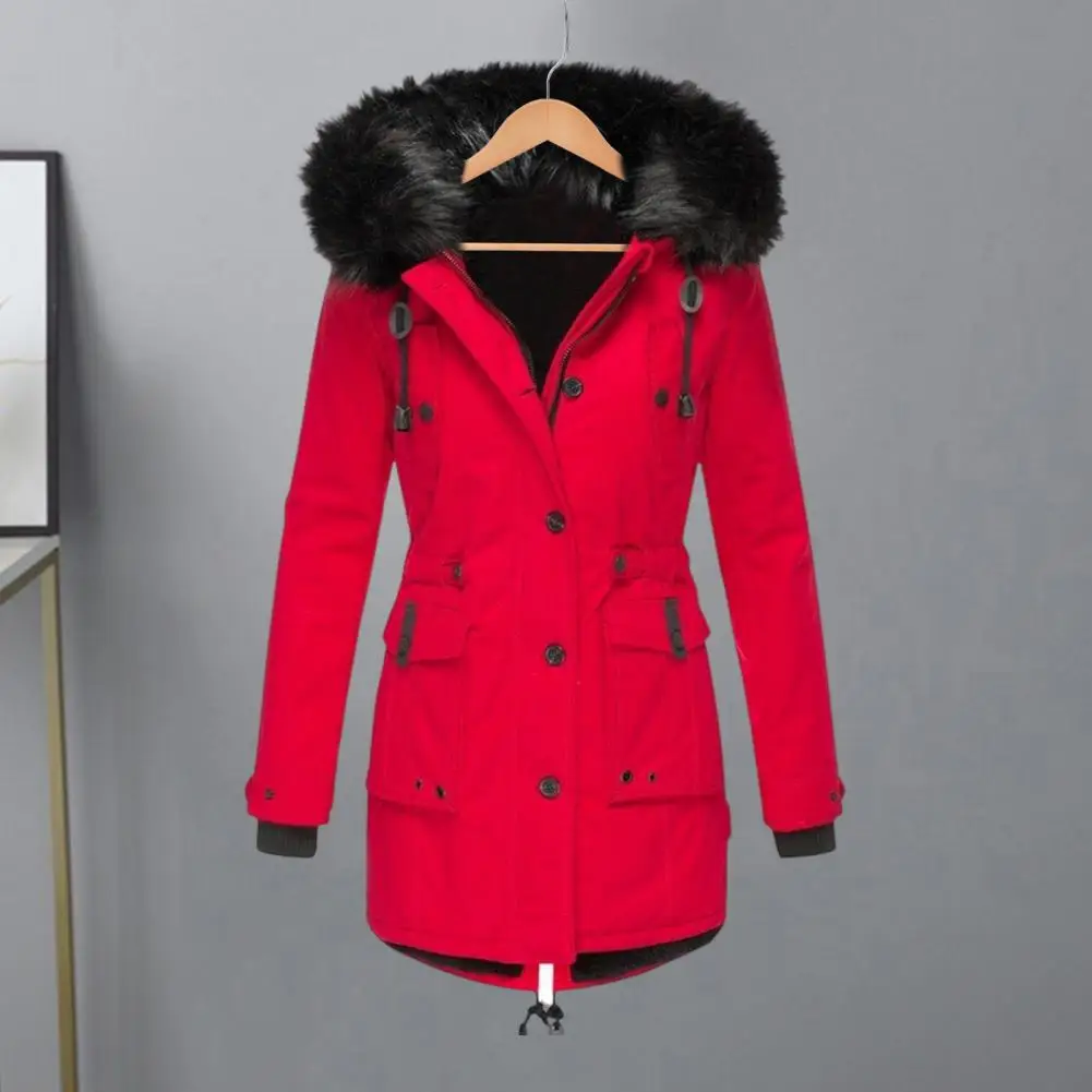 Долговечная куртка с термозащитой. Зимнее пальто на плюшевой подкладке с меховыми карманами на капюшоне. Парка на шнурке для больших размеров на погоду.