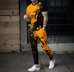 Color Graffiti Blending 3D Print Men Sportswear Set Short-Sleeved T Shirt Pants 2-Piece Set Oversized Pullover Men Clothing