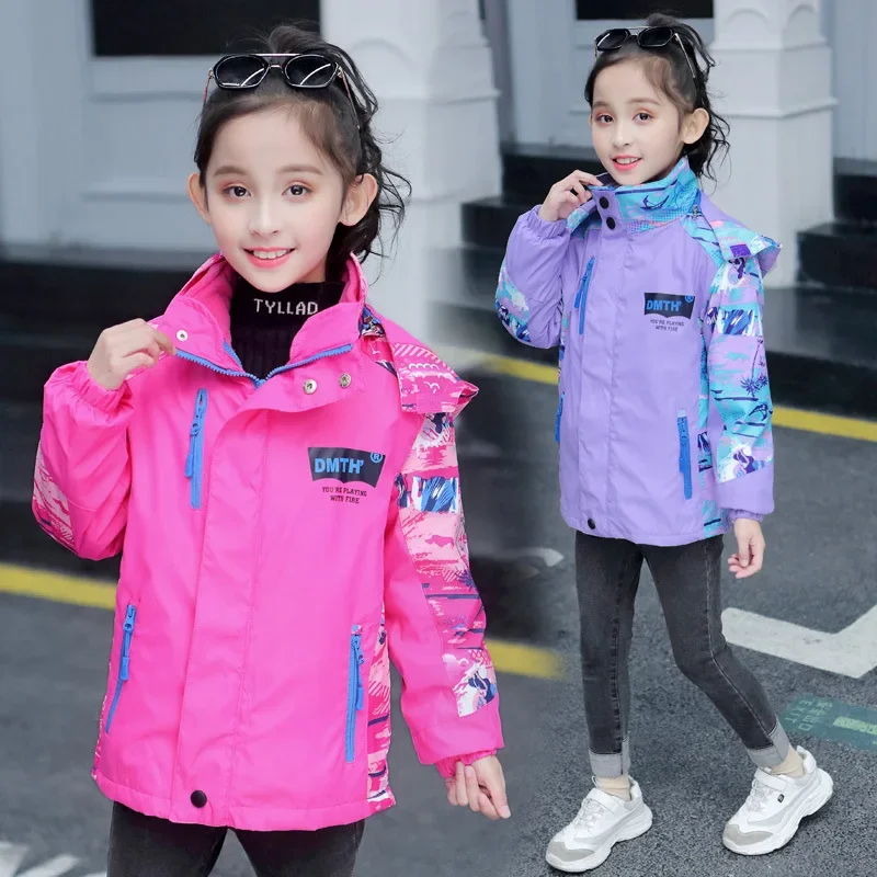 

Children's stormcoat, girls' autumn and winter outdoor three in one detachable windproof jacket, medium and large children's clo