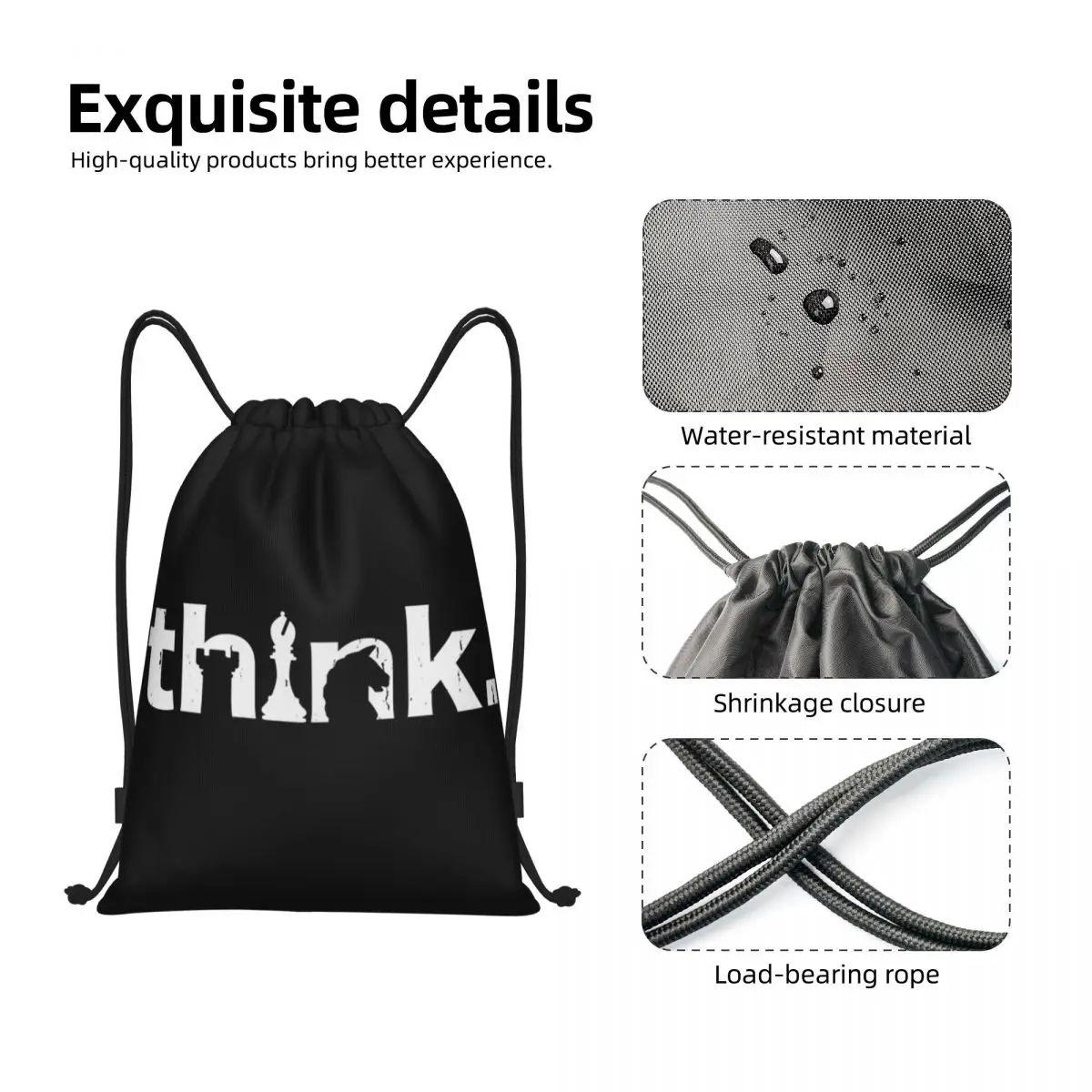 Custom Think Chess Pieces Player Drawstring Bags Men Women Lightweight Funny Game Sports Gym Storage Backpack