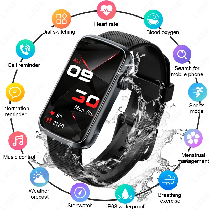 

LIGE New Smart Watch For Men Women 1.47 Inch HD Call Reminder Heart Rate Blood Oxygen Monitoring Smart Bracelet Sport Smartwatch