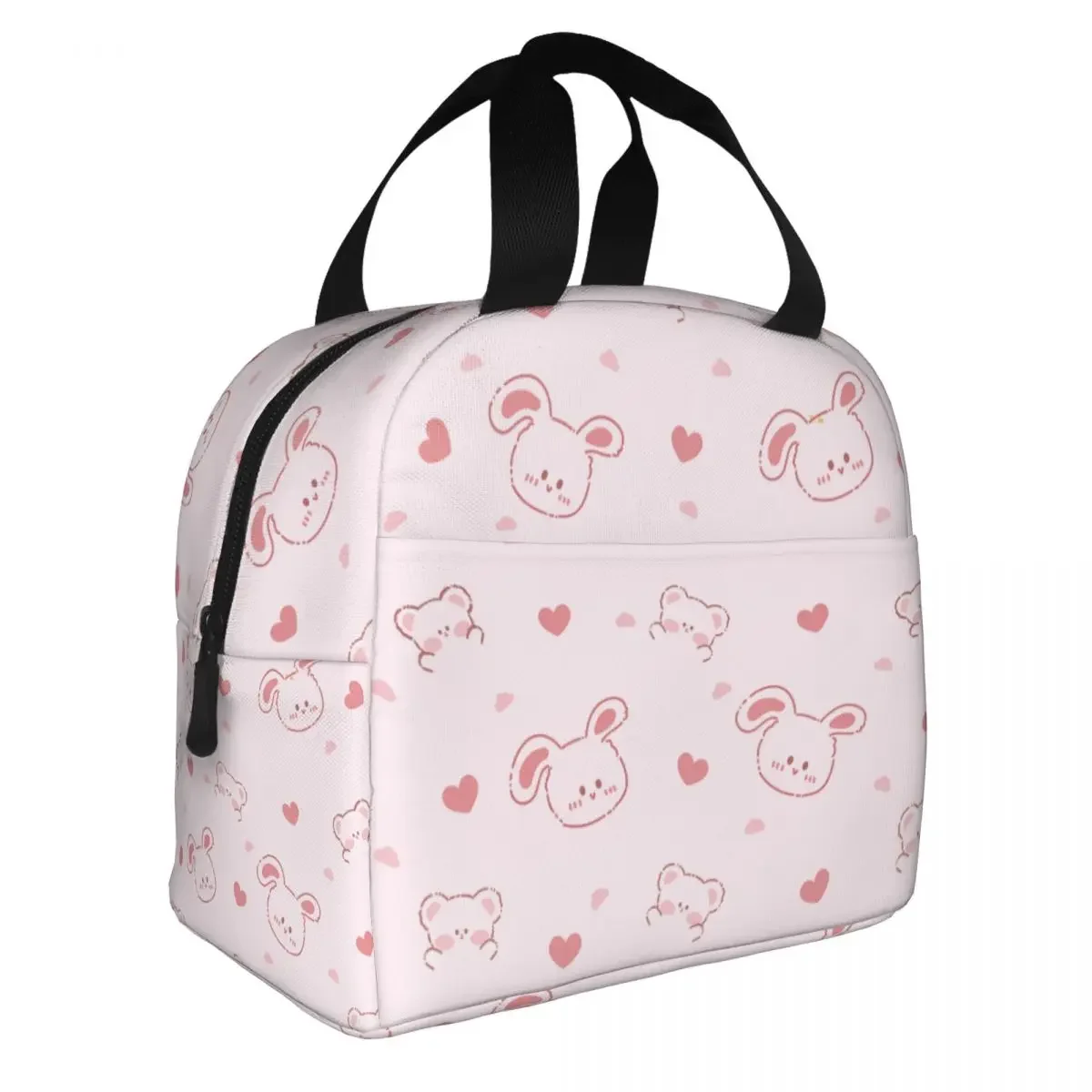 Rabbit Bear Cartoon Lunch Bag Portable Insulated Canvas Cooler Thermal Picnic Travel Lunch Box for Women Kids