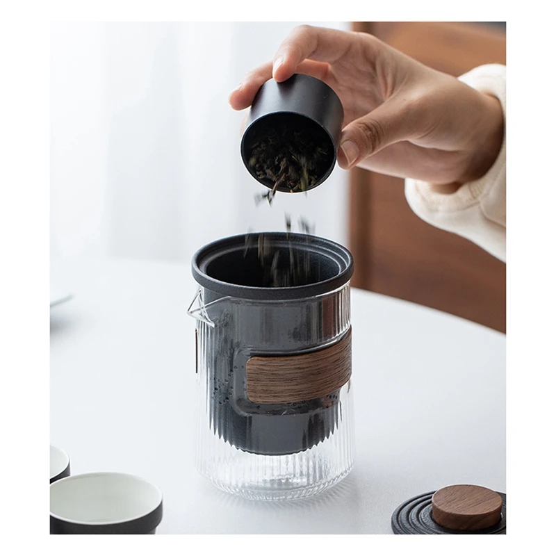 Tea Cup Anti-Hot Ceramic One Pot Four Glass Portable Travel Tea Set Simple Chinese Style White-A27R