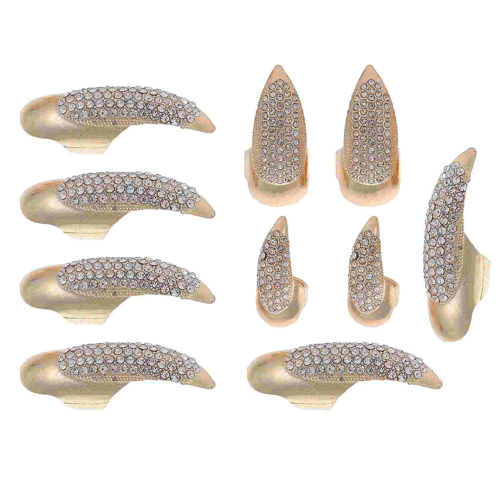 10 Pcs Metal Decorative Nails Rock Lot Knuckle Rings Rhinestones Halloween Fingertip Claw