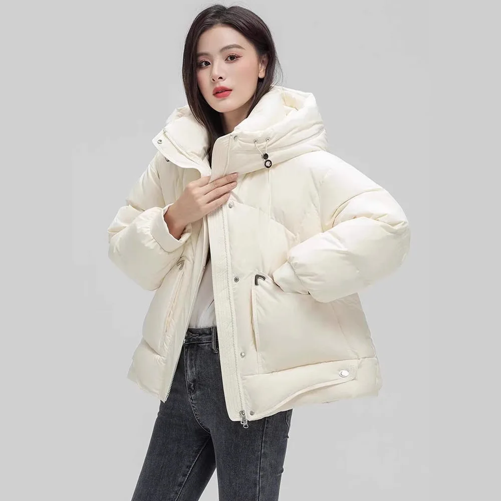 شتاء جديد فضفاض سميك مقنعين بطة بيضاء أسفل سترة مبطنة قصيرة للنساء الصغيرات #2