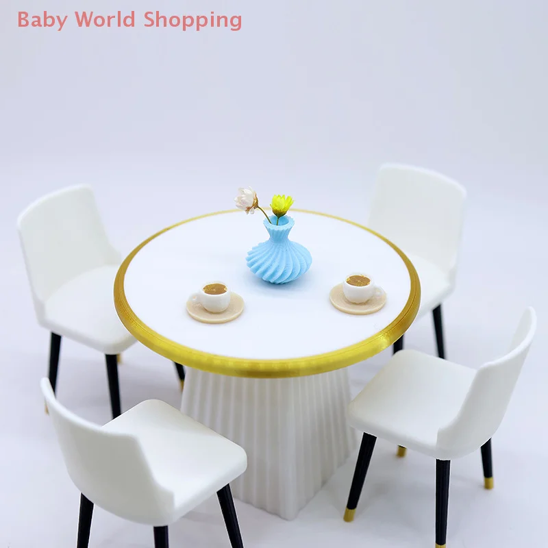 

1/12 Dining Table Chairs Model Dollhouse Mini Living Furniture Toy Dolls House Accessories Pretend Play Toy