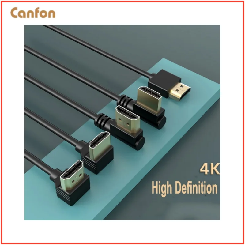 Кабель Canfon HD с углом 90 градусов, высокоскоростной видеокабель HDMI 4K 2,0–18 Гбит/с 4K при 60 Гц UHD, совместимый с ТВ/ПК/игровой консолью