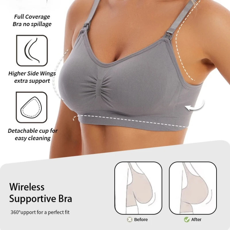 1/2 قطعة الرضاعة الطبيعية حمالات الصدر الأمومة حمالة صدر للرضاعة لتغذية التمريض الملابس الداخلية الملابس للنساء الحوامل Wirefree تنفس الصدرية